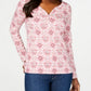 Karen Scott Women's 3/4 Sleeve Printed Henley Pink Size Small
