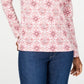 Karen Scott Women's 3/4 Sleeve Printed Henley Pink Size Small
