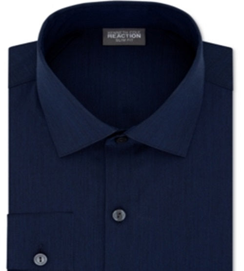 Kenneth Cole Reaction Men's the Flex Slim Fit Wrinkle Free Dress Shirt Blue Size L