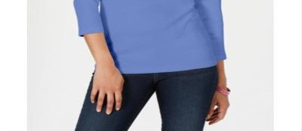 Karen Scott Women's Cotton Henley Shirt Blue Size Petite Small