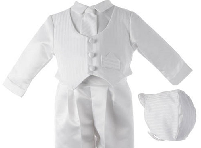 Lauren Madison Boy's Satin Christening Outfit with Hat and Tie White Size 6-9MOS
