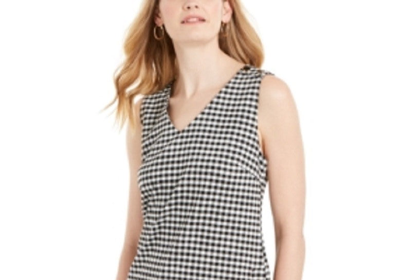 Charter Club Women's Gingham Print Button Side Top Black Size Small