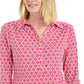 Charter Club Women's Printed 3/4-Sleeve Knit Top Pink Size Medium