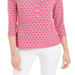 Charter Club Women's Printed 3/4-Sleeve Knit Top Pink Size Medium