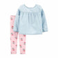 Carter's Baby Girl's 2 Pc Chambray Tunic & Printed Leggings Set Blue Size 12 Months