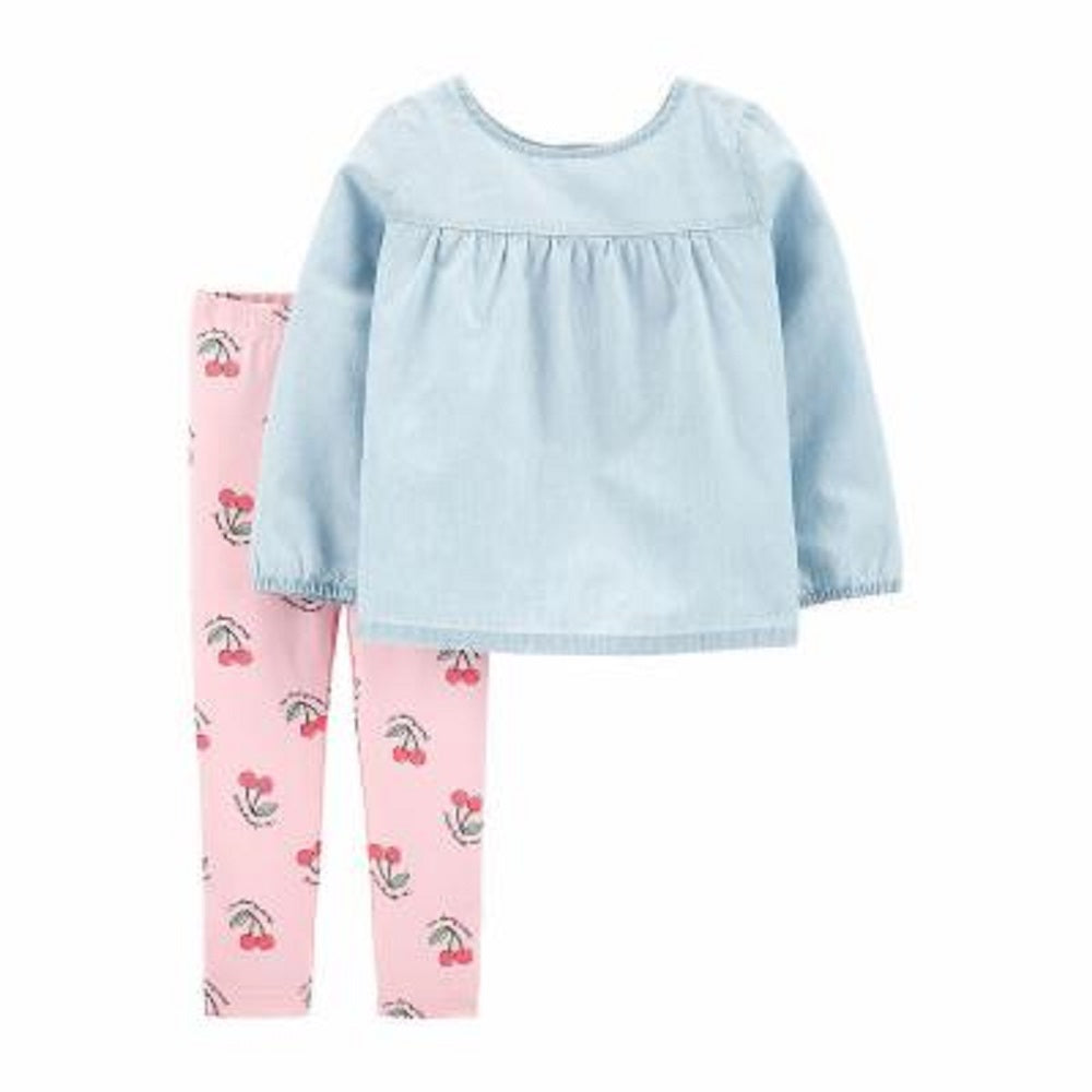 Carter's Baby Girl's 2 Pc Chambray Tunic & Printed Leggings Set Blue Size 12 Months