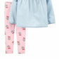 Carter's Baby Girl's 2 Pc Chambray Tunic & Printed Leggings Set Blue Size 12 Months