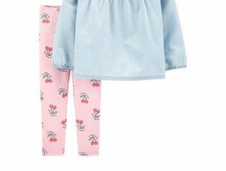 Carter's Baby Girl's 2 Pc Chambray Tunic & Printed Leggings Set Blue Size 12 Months