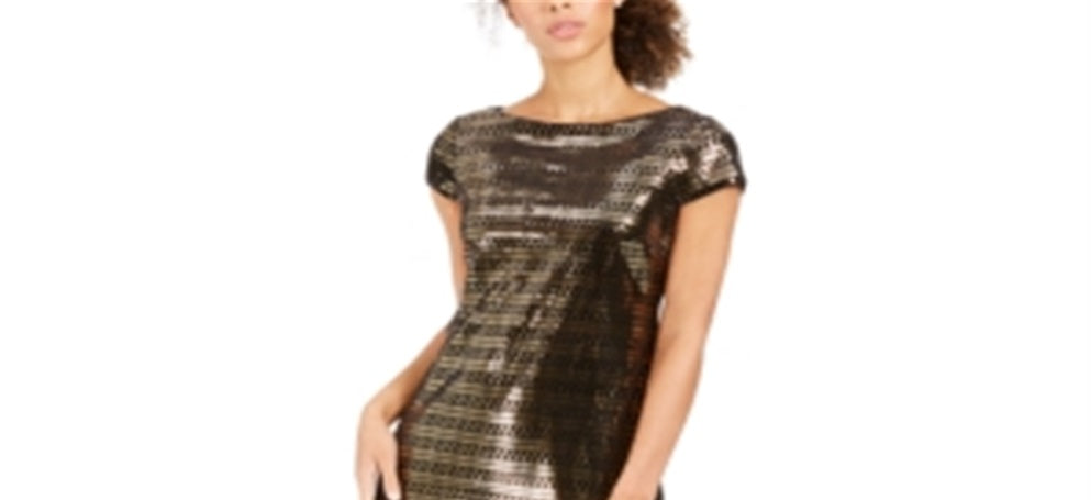 Vince Camuto Metallic Sheath Dress Gold Combo Size 8