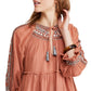 Free People Women's Dreamweaver Embroidered Tunic Top -Terracotta  Size Small