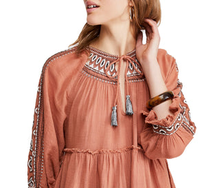 Free People Women's Dreamweaver Embroidered Tunic Top -Terracotta  Size Small