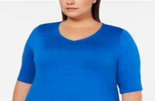 Alfani Women's Short Sleeve V Neck Tunic Top Blue Size 0X