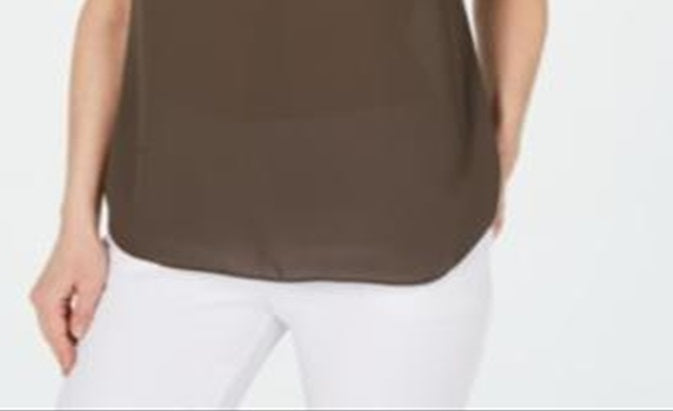 Alfani Women's Sleeveless Scoop Neck Top Brown Size Small
