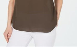 Alfani Women's Sleeveless Scoop Neck Top Brown Size Small