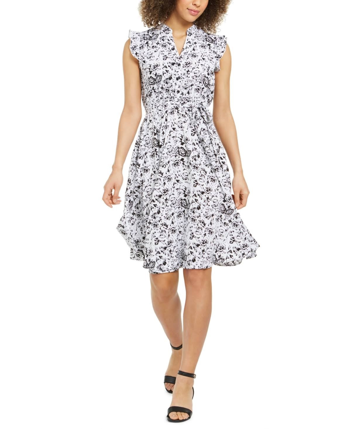 Charter Club Women's Printed Tie-Waist Dress Black Size 4