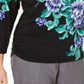 JM Collection Women's Printed Embellished Dolman Sleeve Top Black Size Small