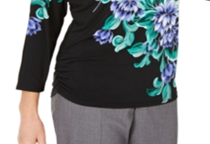 JM Collection Women's Printed Embellished Dolman Sleeve Top Black Size Small