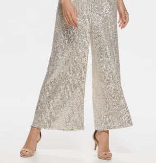 Eliza J Women's Sequined Flutter Sleeve Jumpsuit Beige Size Petite