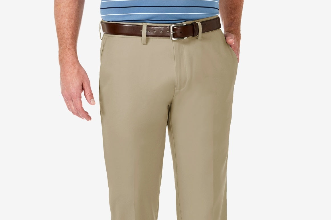 Haggar Men's Cool 18 Pro Stretch Straight Fit Flat Front Dress Pants Beige Size 36X30