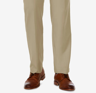 Haggar Men's Cool 18 Pro Stretch Straight Fit Flat Front Dress Pants Beige Size 36X30