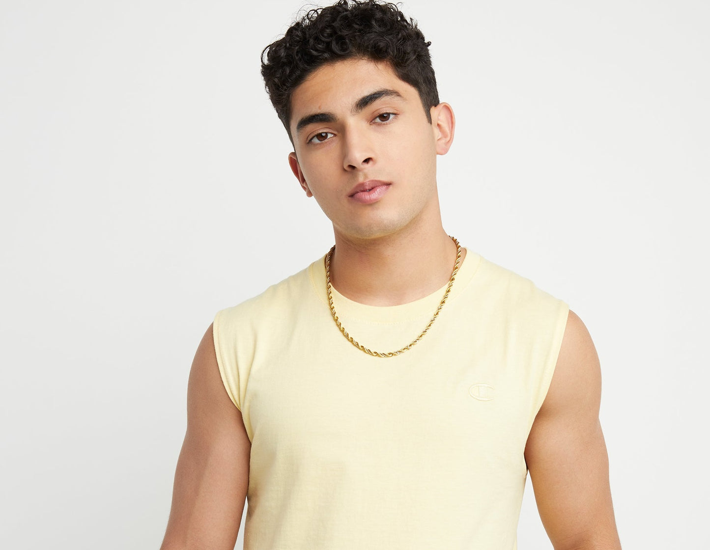 Champion Men's Classic Muscle Tee Embroidered C Logo Yellow Size Large