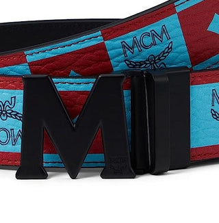 MCM Men's Claus Checkerboard Visetos Belt Blue Size Regular