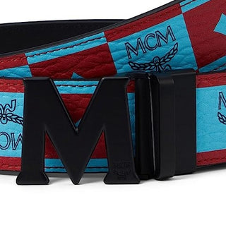 MCM Men's Claus Checkerboard Visetos Belt Blue Size One Size