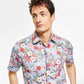 Club Room Men's Short Sleeve 100% Linen Floral Shirt  Purple Size Small