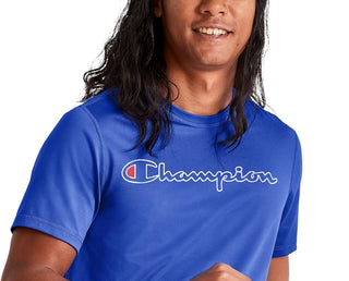 Champion Men's Mvp Script Logo Short Sleeve Crewneck T Shirt Blue Size Medium