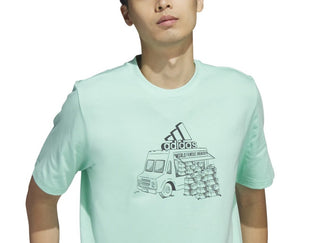 adidas Men's Short Sleeve Crewneck Food Truck Graphic T Shirt Green Size Medium