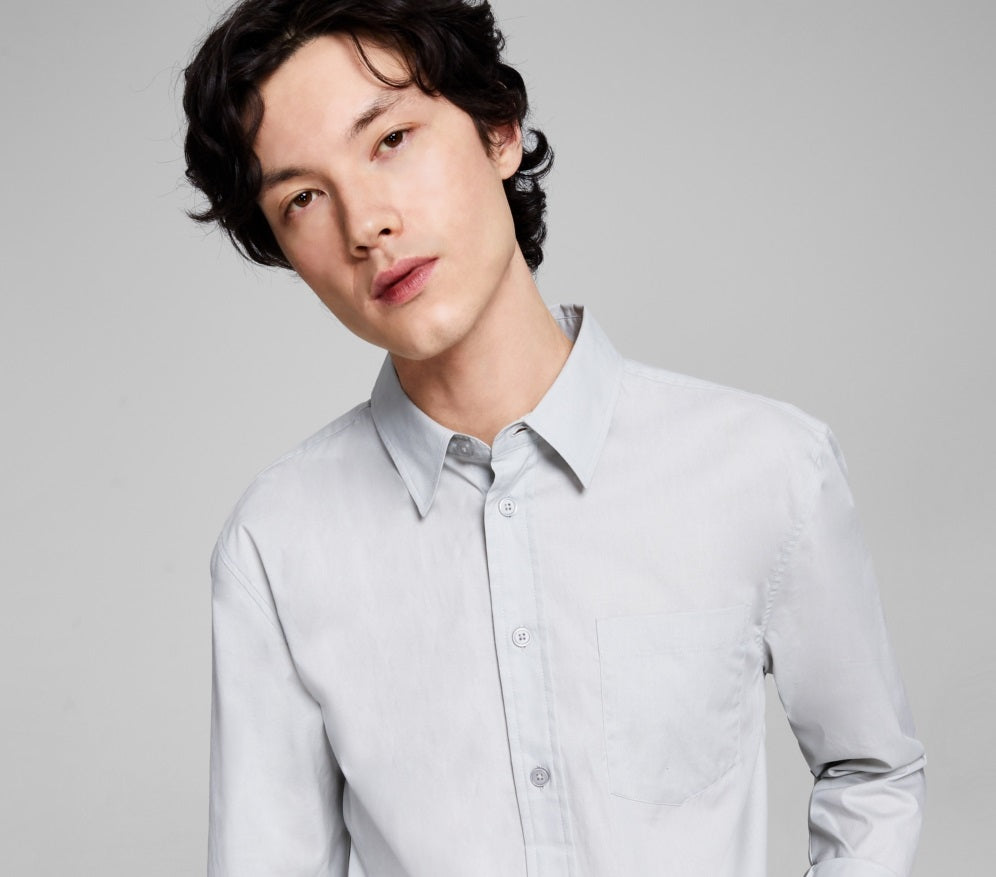 And Now This Men's Poplin Collared Button Down Shirt Gray Size Large