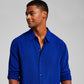 And Now This Men's Solid Long Sleeve Resort Shirt Blue Size Small
