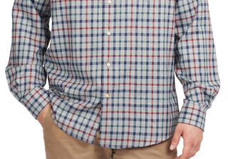 Barbour Men's Tailored Fit Plaid Thermo Tech Button Down Shirt Gray Size Medium
