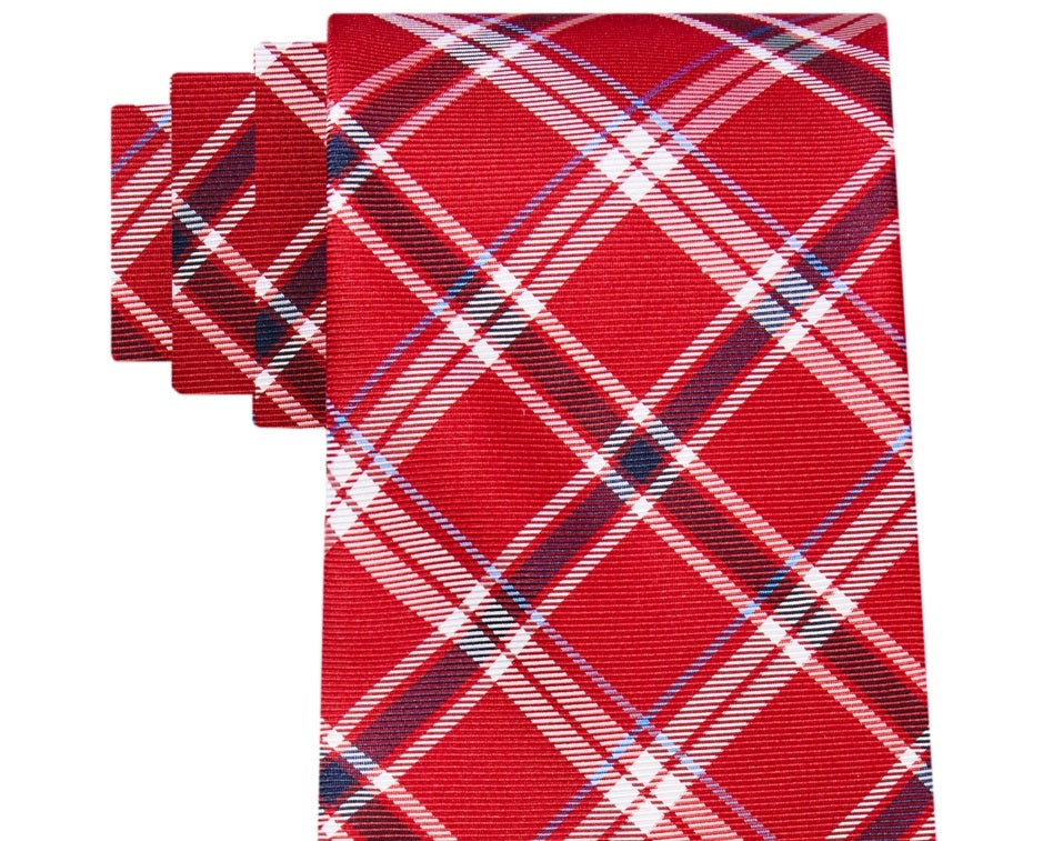 Tommy Hilfiger Men's Chicago Classic Plaid Tie Red Size Regular