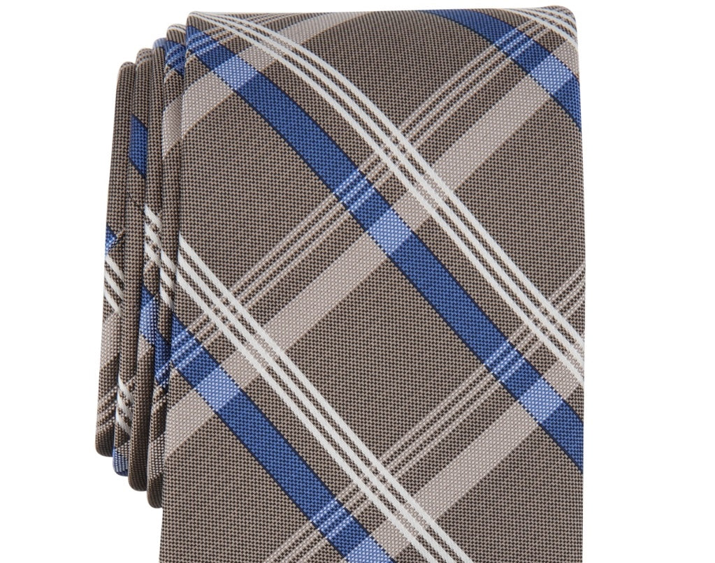 Michael Kors Men's Sadies Plaid Tie Brown Size Regular