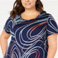 JM Collection Women's Printed T-Shirt Blue Size 0X