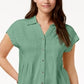 Style & Co Women's Pleated Cuffed Sleeve Top Green Size Large