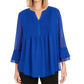 Charter Club Women's Double Ruffle Textured Pintuck Top Blue Size X-Small