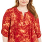 NY Collection Women's Printed Pleated Top Red Size 2X