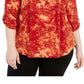 NY Collection Women's Printed Pleated Top Red Size 2X