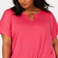 NY Collection Women's Ring Keyhole Top Pink Size 3X