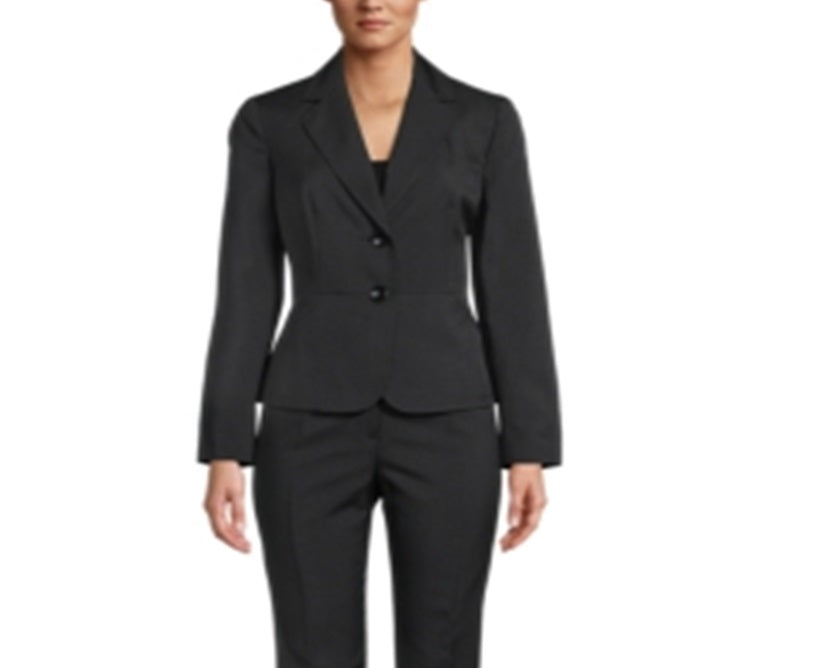 Le Suit Women's Stretch Crepe Slim Pantsuit Black Size 12 Petite