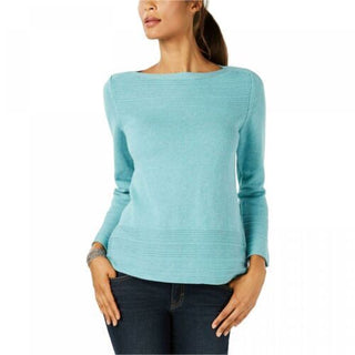 Karen Scott Women's Cotton Boat-Neck Sweater Blue Size X-Large