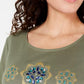 Karen Scott Women's Petite Rhinestone-Embellished Cotton Top Green Size Petite