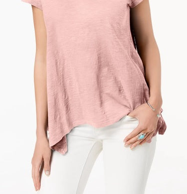 Style & Co Women's Handkerchief Hem T-Shirt Pink Size X-Small
