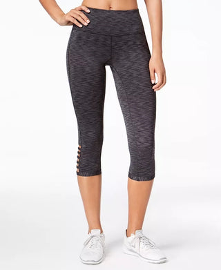 Ideology Women's Space-Dyed Cropped Cutout Leggings Black Size Extra Small