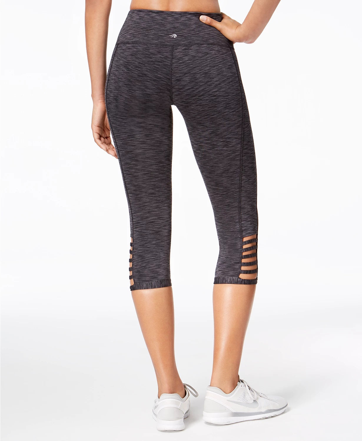 Ideology Women's Space-Dyed Cropped Cutout Leggings Black Size Extra Small