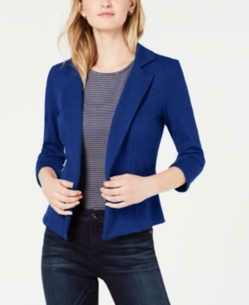 Maison Jules Women's 3/4 Sleeve Knit Blazer Navy Size Small