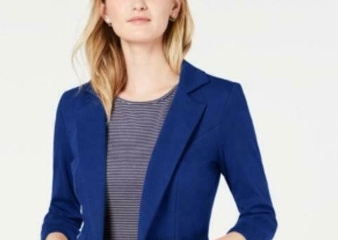 Maison Jules Women's 3/4 Sleeve Knit Blazer Navy Size Small