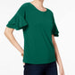INC International Concepts Women's Ruffled-Sleeve Top Med Green Size Medium